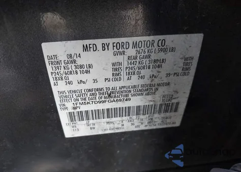 2015 Ford Explorer Xlt from USA, damaged, VIN 1FM5K7D99FGA69749